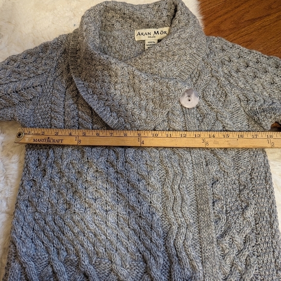Aran mor Irish knit patchwork cardigan sweater small grey - Picture 16 of 16